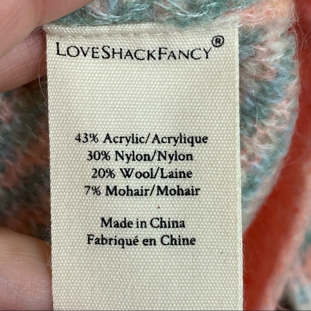 LoveShackFancy Jeeves Magnolia Pink Plaid Wool and Mohair Long Sleeve Cardigan - Picture 12 of 13